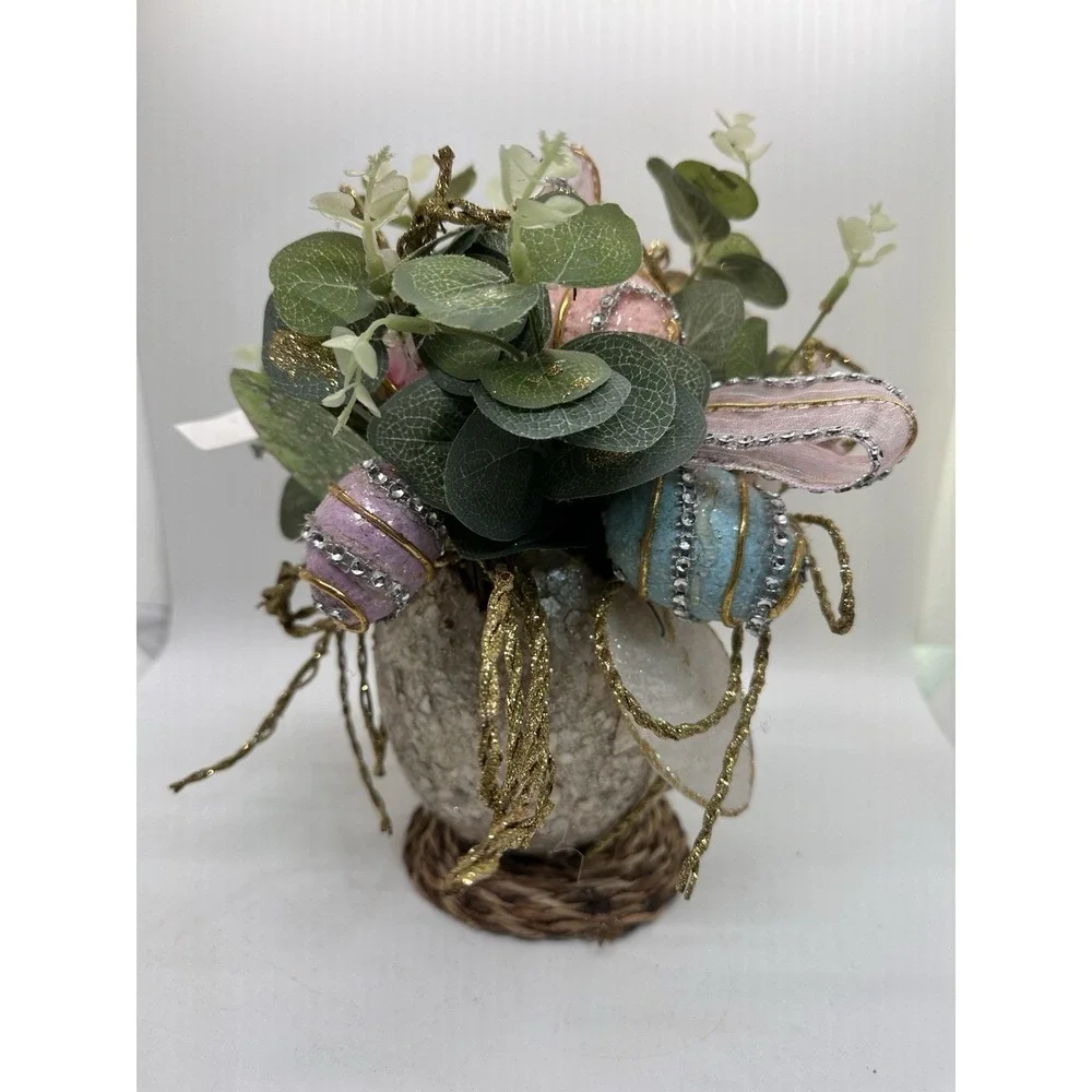 Pier 1 Capiz Easter‎ Egg Floral Arrangement Butterfly Centerpiece Decor